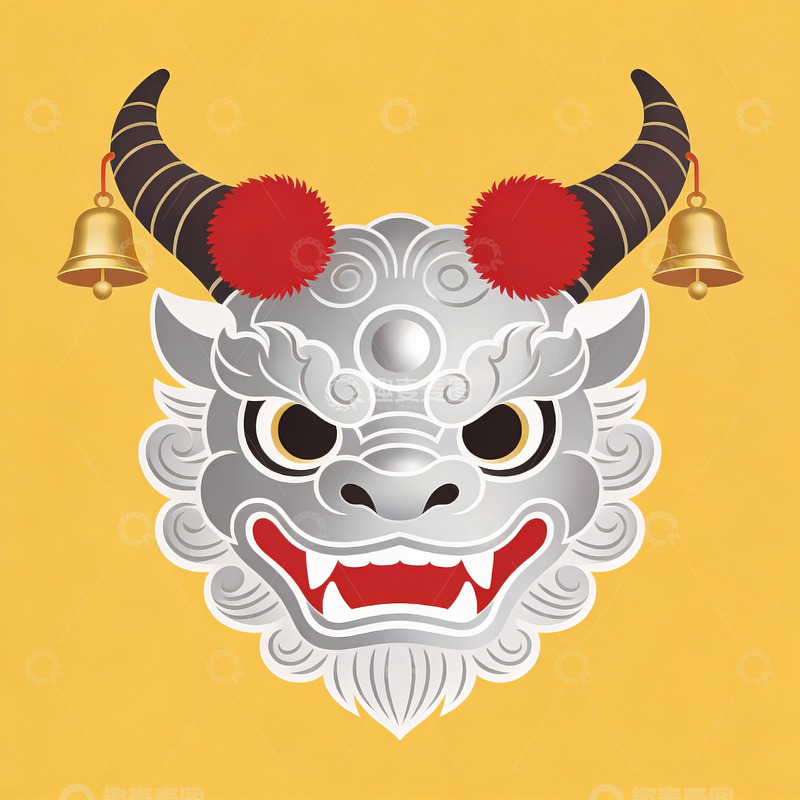 高清大图下载【趣麦麦图】金色背景上的神兽面具图案
