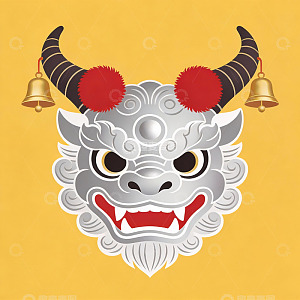 金色背景上的神兽面具图案