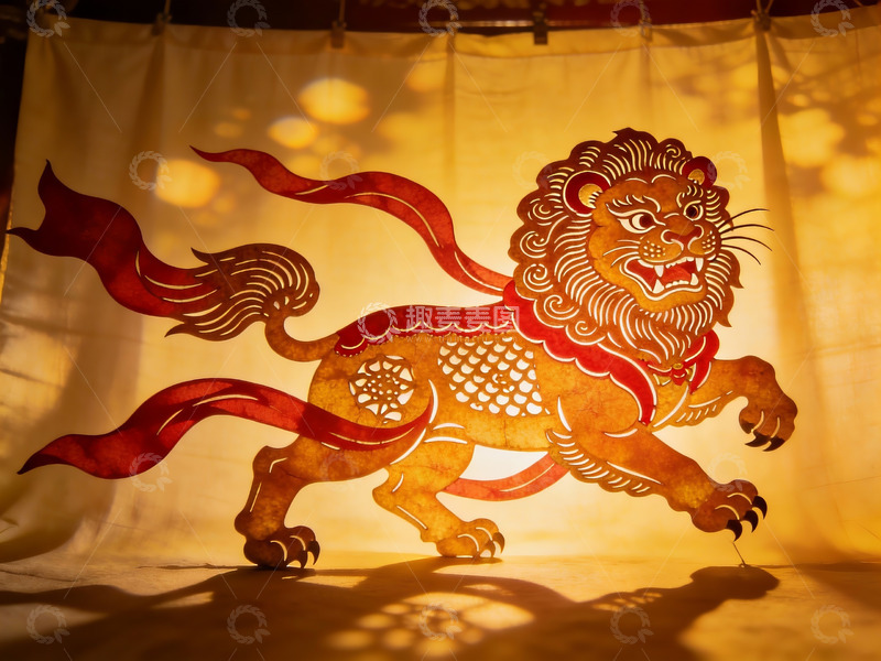 高清大图下载【趣麦麦图】光影中的传统狮子剪纸艺术