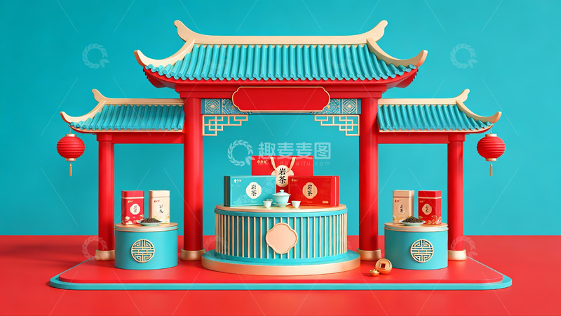 高清大图下载【趣麦麦图】中式传统建筑风格展示台