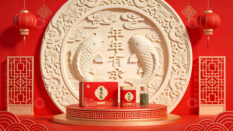 高清大图下载【趣麦麦图】春节主题装饰与礼盒展示