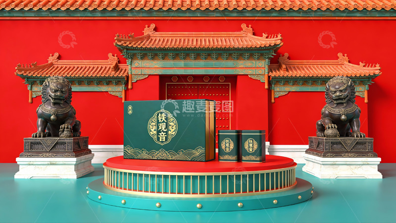 高清大图下载【趣麦麦图】传统建筑前的礼盒展示