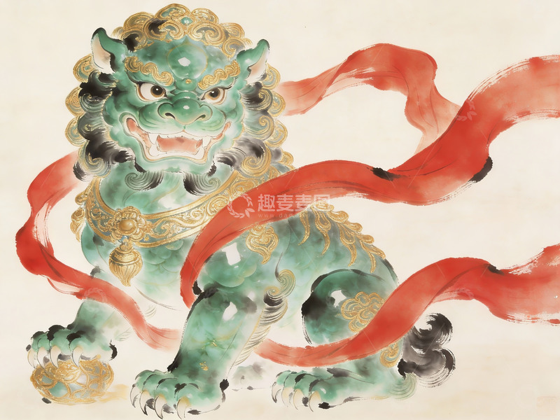 高清大图下载【趣麦麦图】中国传统瑞兽青狮图