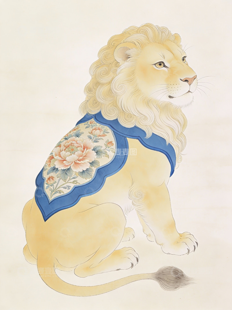 高清大图下载【趣麦麦图】华丽服饰狮子静坐图