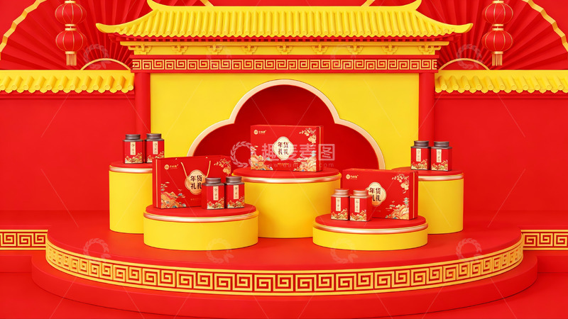 高清大图下载【趣麦麦图】中式节日礼盒展示场景