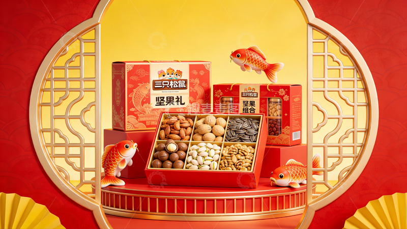 高清大图下载【趣麦麦图】节日坚果礼盒展示