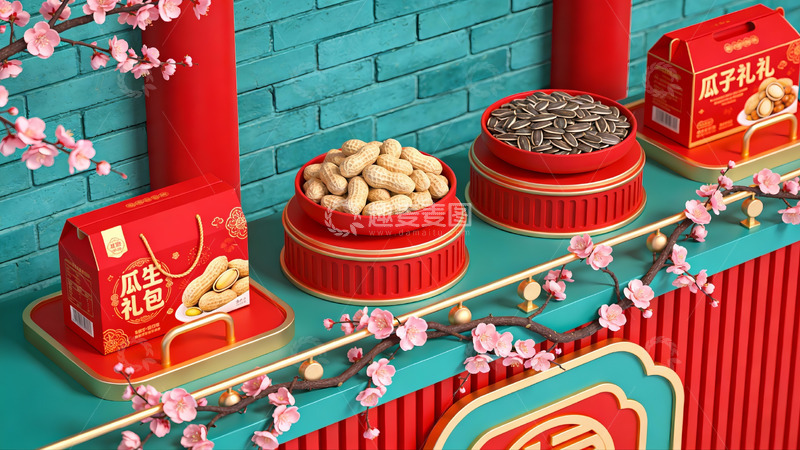 高清大图下载【趣麦麦图】春节瓜子礼盒陈列展示