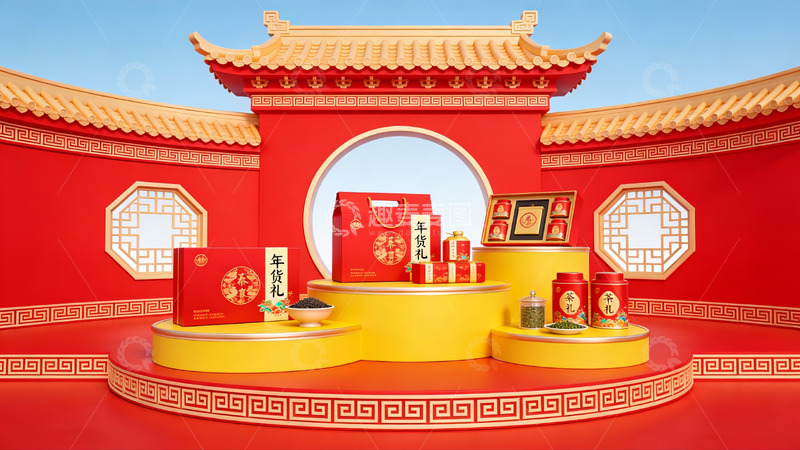 高清大图下载【趣麦麦图】中式节日礼盒展示场景