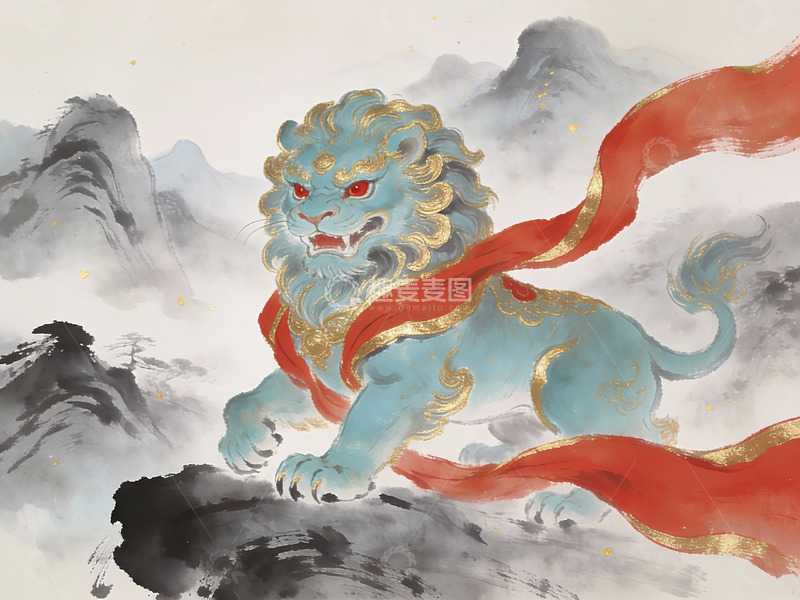 高清大图下载【趣麦麦图】中国传统瑞兽狮子图