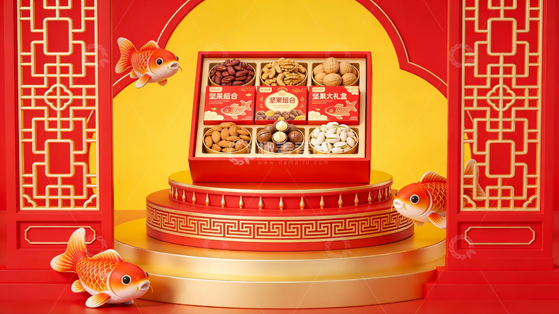 高清大图下载【趣麦麦图】春节礼盒坚果展示
