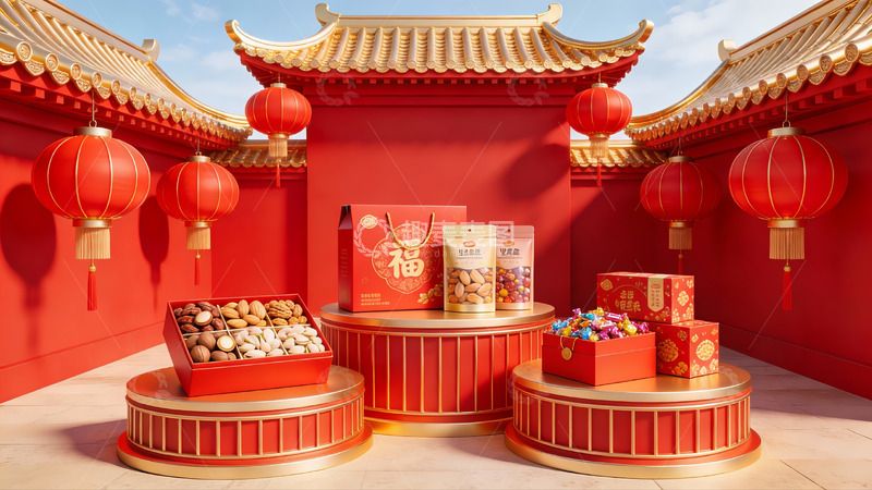 高清大图下载【趣麦麦图】中式节日礼盒展示场景