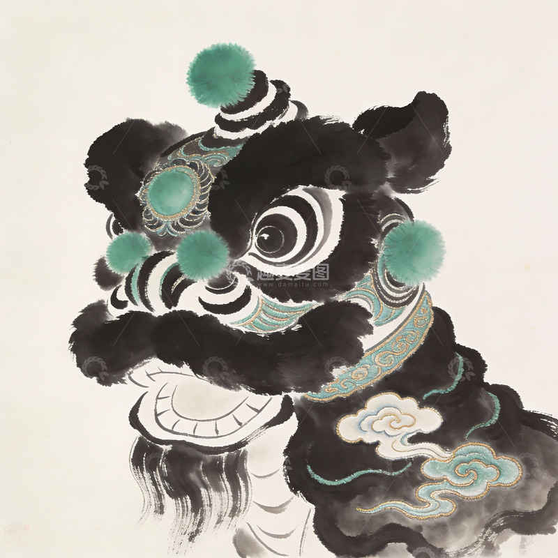 高清大图下载【趣麦麦图】水墨画中的舞狮头像特写