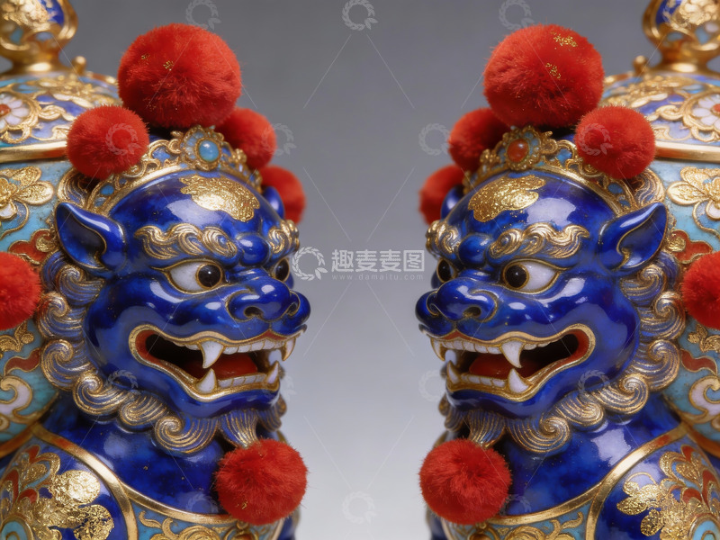 高清大图下载【趣麦麦图】蓝釉金边狮子头装饰品