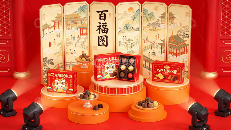 高清大图下载【趣麦麦图】中式节日礼盒展示场景