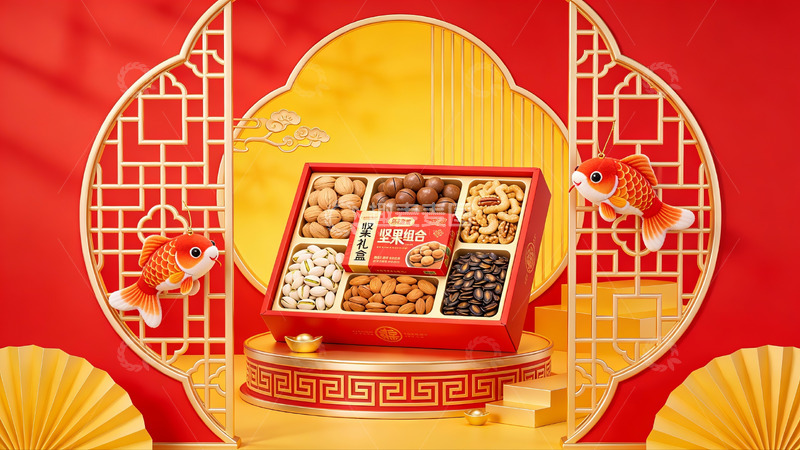 高清大图下载【趣麦麦图】中式礼盒坚果合集展示