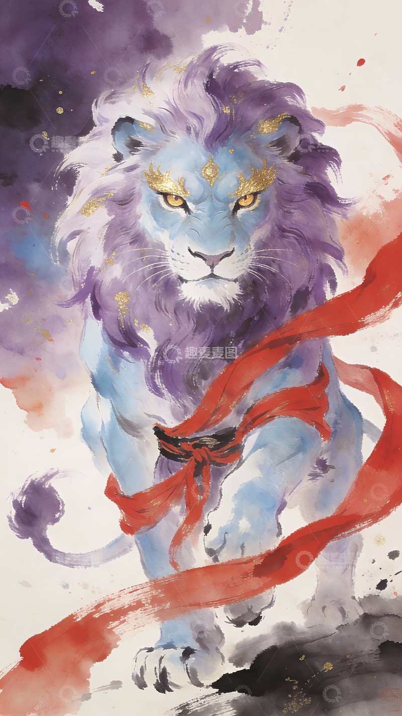 高清大图下载【趣麦麦图】奇幻水墨狮子图