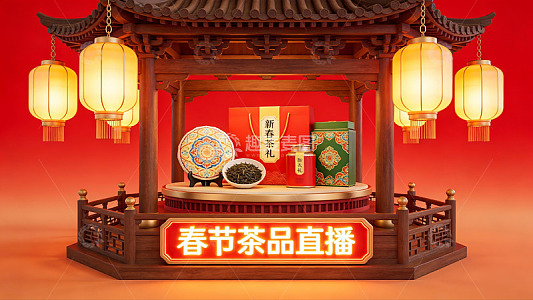 春节茶品直播场景展示