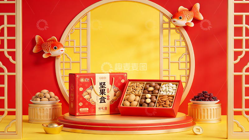 高清大图下载【趣麦麦图】中式坚果礼盒展示
