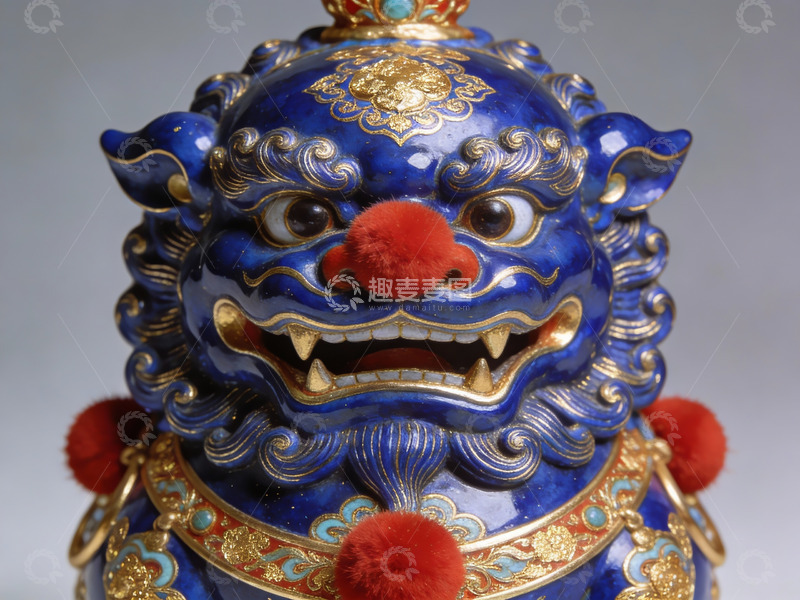 高清大图下载【趣麦麦图】蓝色金边狮子雕像特写