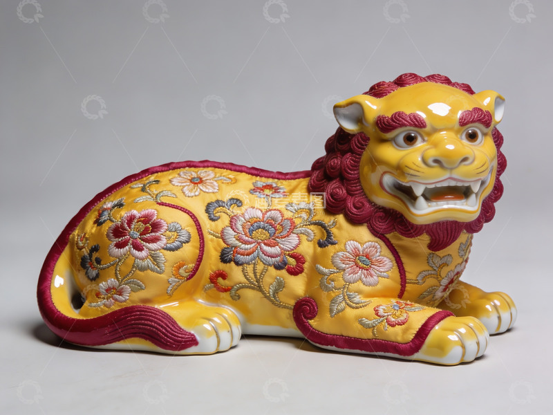 高清大图下载【趣麦麦图】黄色绣花狮子摆件
