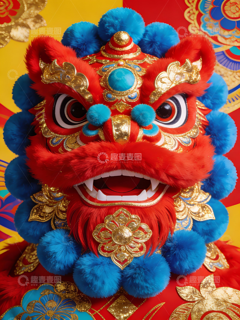 高清大图下载【趣麦麦图】色彩鲜艳的舞狮头特写