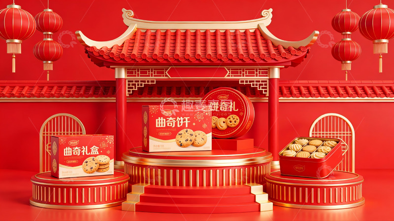 高清大图下载【趣麦麦图】中式礼盒展示场景