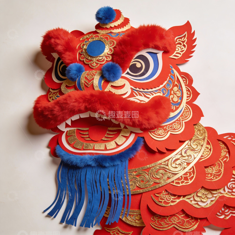 高清大图下载【趣麦麦图】红色舞狮头细节特写