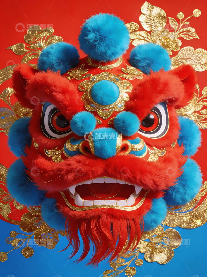 高清大图下载【趣麦麦图】色彩鲜艳的舞狮头像特写