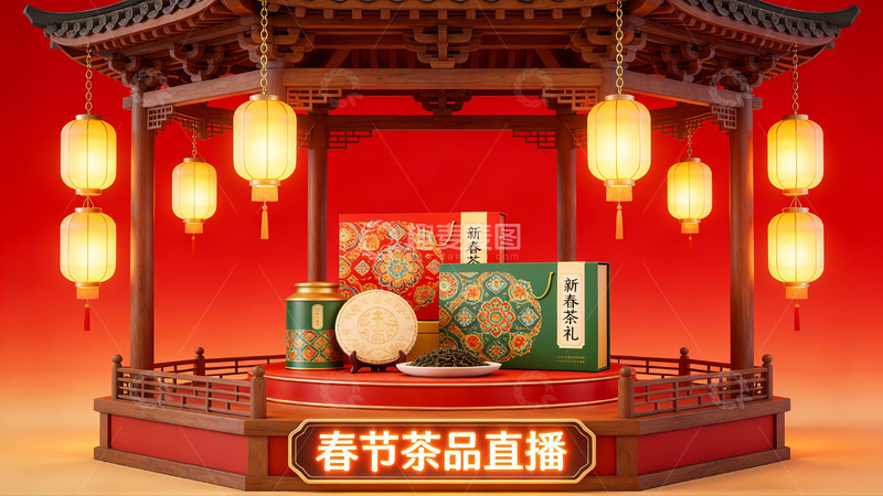高清大图下载【趣麦麦图】春节茶品直播展示