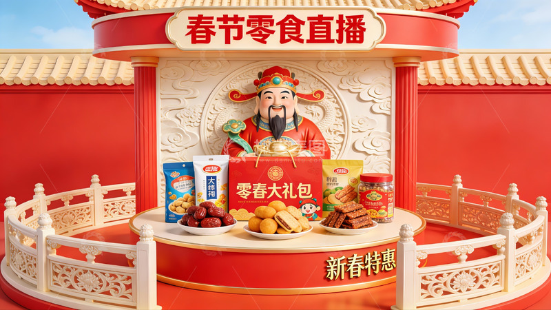 高清大图下载【趣麦麦图】春节零食直播促销场景