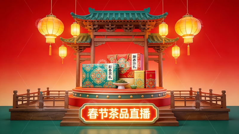 高清大图下载【趣麦麦图】春节茶品直播场景展示
