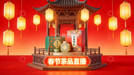 春节茶品直播宣传场景