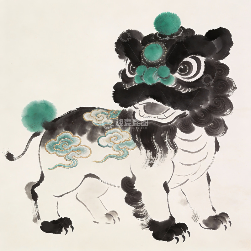 高清大图下载【趣麦麦图】中国传统舞狮艺术画