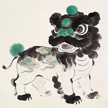 中国传统舞狮艺术画