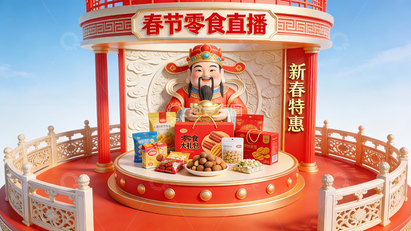 高清大图下载【趣麦麦图】春节零食直播促销场景