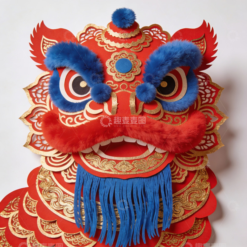 高清大图下载【趣麦麦图】色彩鲜艳的舞狮头面具特写