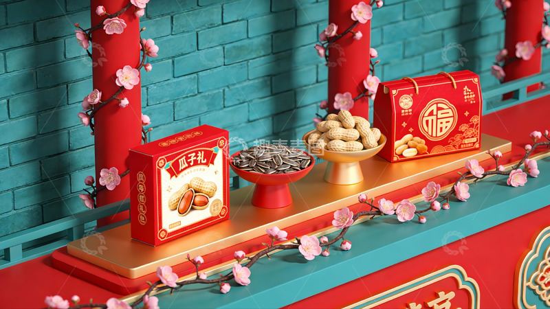 高清大图下载【趣麦麦图】春节坚果礼盒陈列展示