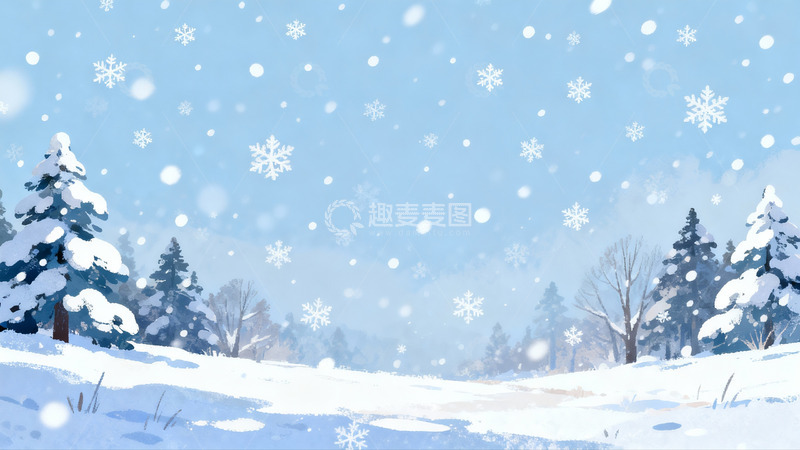 高清大图下载【趣麦麦图】雪景冬日松树覆盖白雪