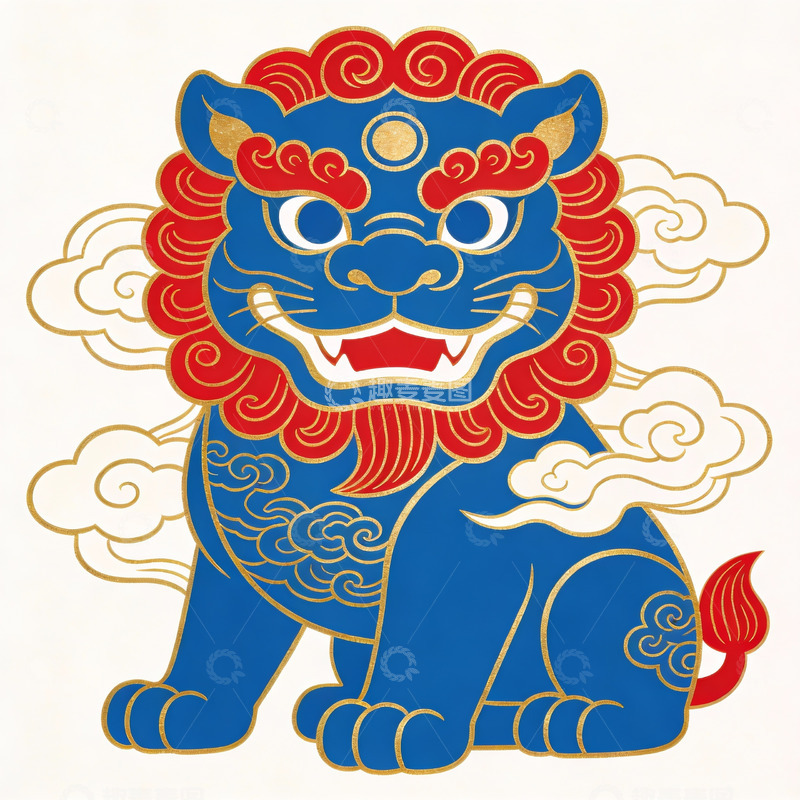 高清大图下载【趣麦麦图】蓝色神兽祥云环绕图案