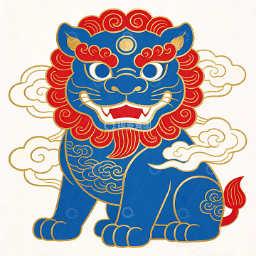 蓝色神兽祥云环绕图案