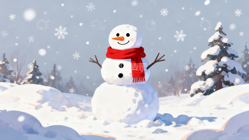 高清大图下载【趣麦麦图】雪地雪人冬日美景