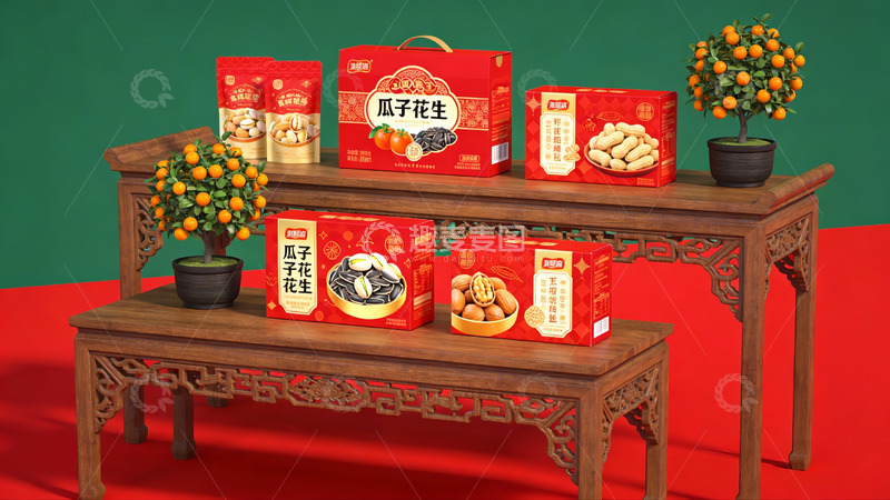 高清大图下载【趣麦麦图】传统节日坚果礼盒陈列