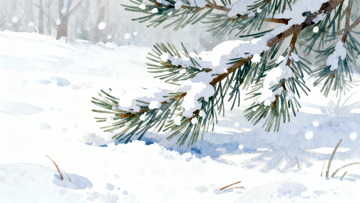 雪覆松枝冬日静景