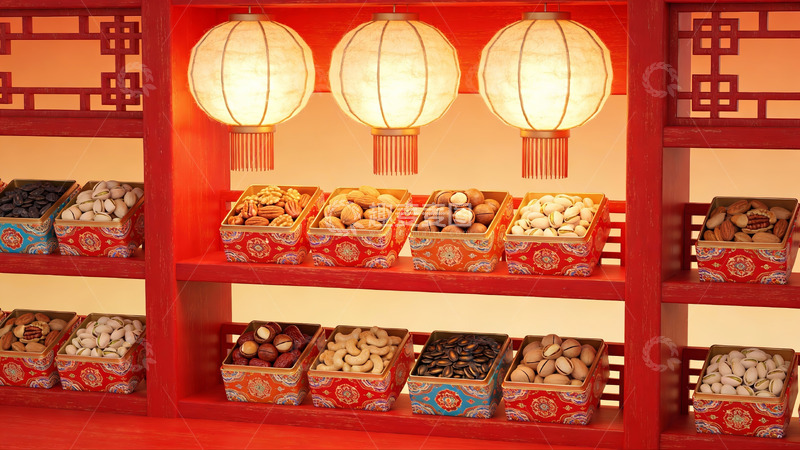 高清大图下载【趣麦麦图】中式灯笼与传统点心陈列