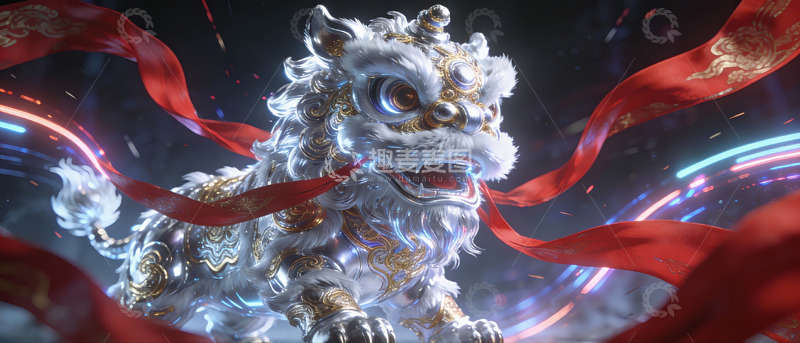 高清大图下载【趣麦麦图】华丽舞狮神兽光影艺术