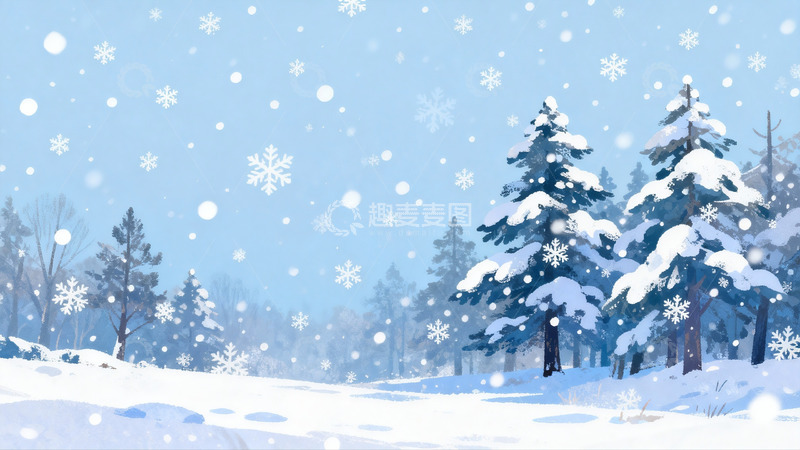 高清大图下载【趣麦麦图】雪落松林冬日静谧景象