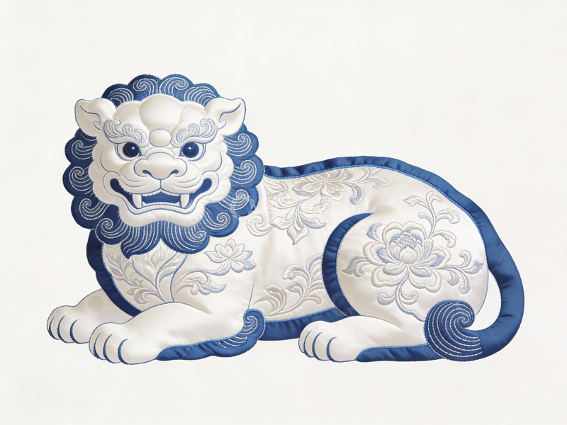 高清大图下载【趣麦麦图】蓝白绣狮摆件精致典雅