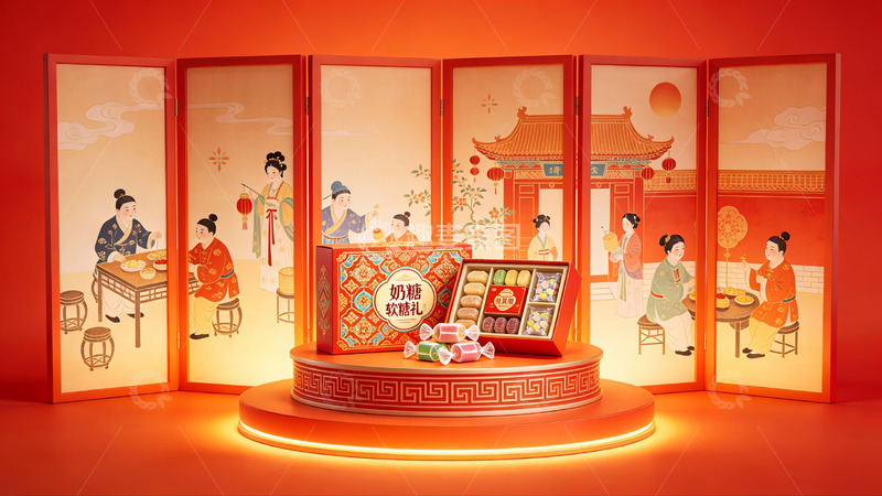 高清大图下载【趣麦麦图】传统节日礼盒展示场景