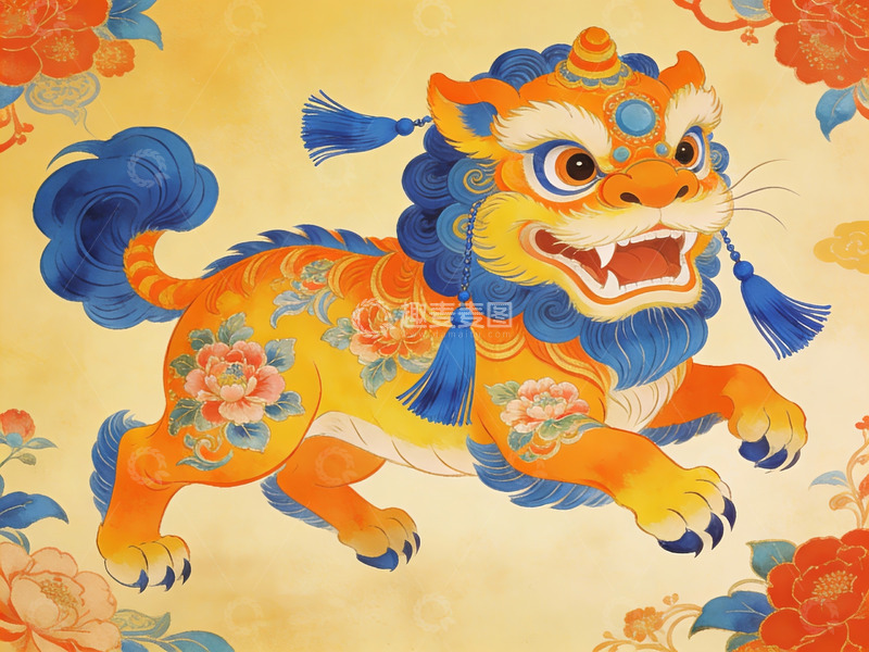 高清大图下载【趣麦麦图】色彩鲜艳的中国传统瑞兽图案