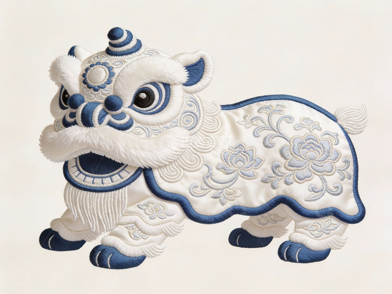 高清大图下载【趣麦麦图】蓝白刺绣舞狮栩栩如生